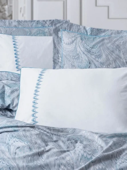 Cotton Box Çift Kişilik Elit Saten Nevresim Takımı Stilla Mavi - 3