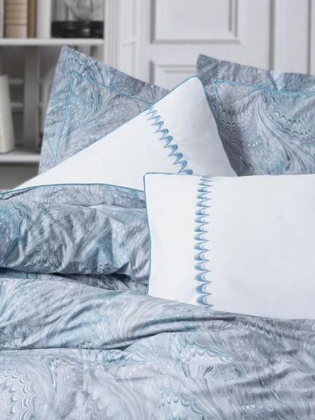 Cotton Box Çift Kişilik Elit Saten Nevresim Takımı Stilla Mavi - 2