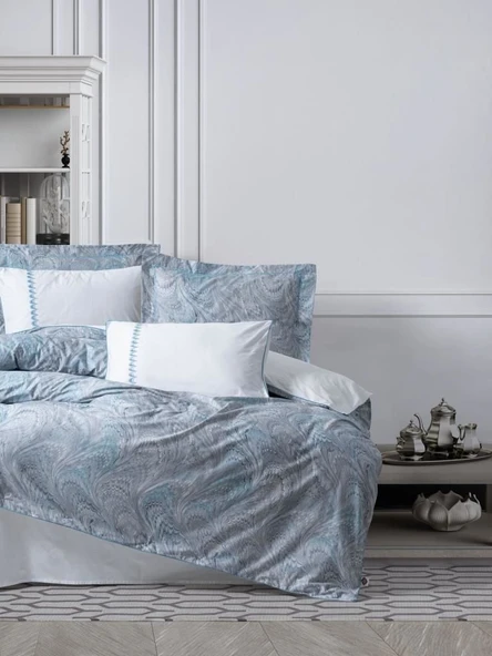 Cotton Box Çift Kişilik Elit Saten Nevresim Takımı Stilla Mavi