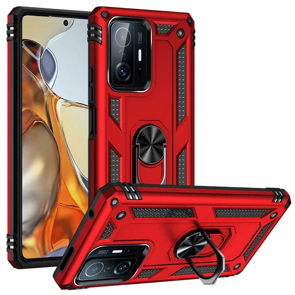 Xiaomi Mi 11T 5G Kılıf Zore Vega Yüzüklü Standlı Zırh Kılıf - Resim 4