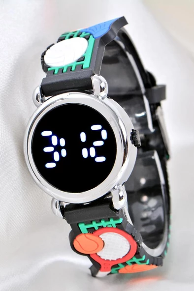 Çocuk Kol Saati Tenis Raket Desenli (04-09 Yaş) Led Ekran Silikon Kordon ST-304154 - Resim 5