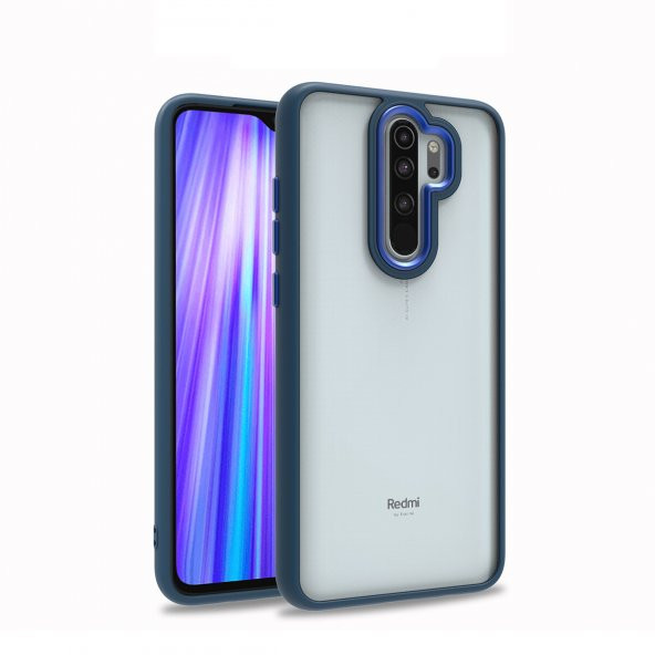 KNY Xiaomi Redmi Note 8 Pro Kılıf Renkli Silikon Kenarlı Arkası Şeffaf Flora Kapak Lacivert