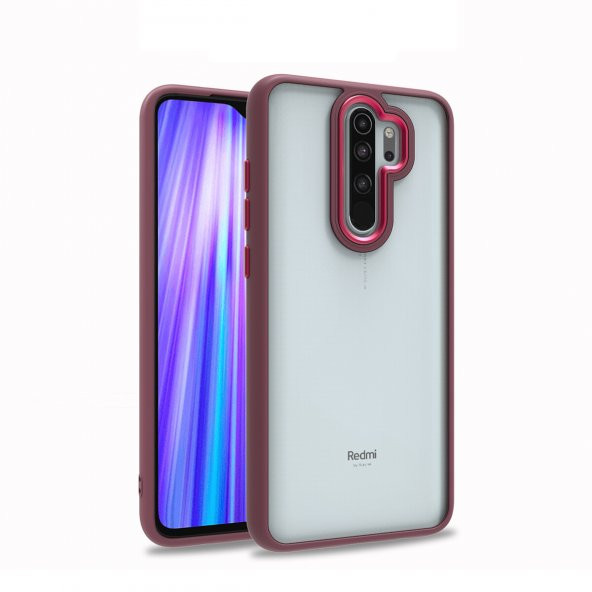 KNY Xiaomi Redmi Note 8 Pro Kılıf Renkli Silikon Kenarlı Arkası Şeffaf Flora Kapak Bordo