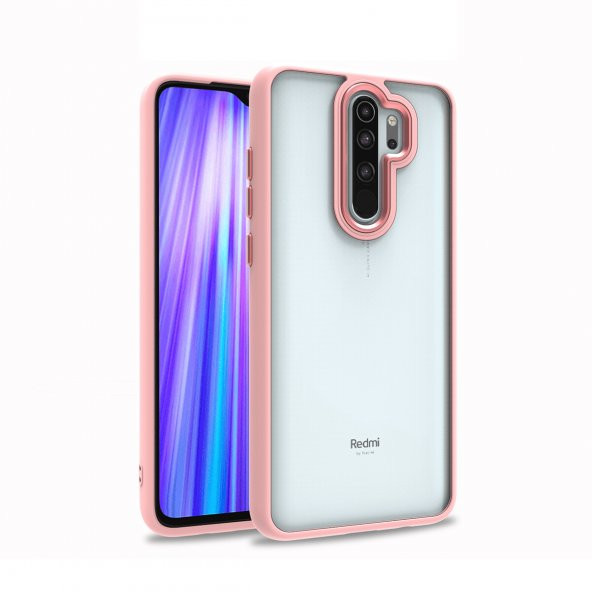 KNY Xiaomi Redmi Note 8 Pro Kılıf Renkli Silikon Kenarlı Arkası Şeffaf Flora Kapak Pembe