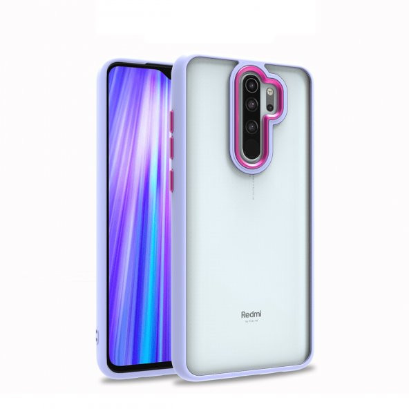 KNY Xiaomi Redmi Note 8 Pro Kılıf Renkli Silikon Kenarlı Arkası Şeffaf Flora Kapak Mor