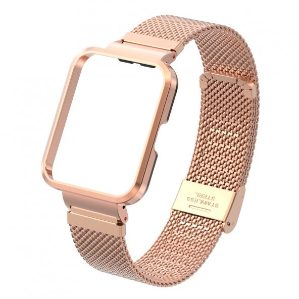 KNY Xiaomi Redmi Watch 2 Lite İçin Hasır Desenli Metal Kordon-Kayış Rose Gold