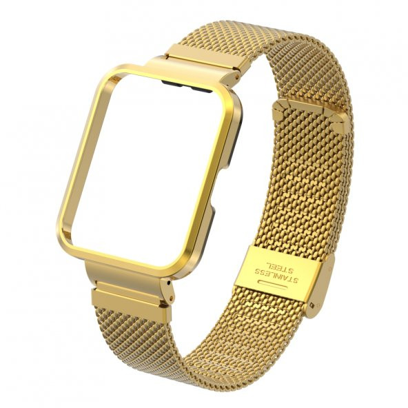 KNY Xiaomi Mi Watch Lite 2 İçin Hasır Desenli Metal Kordon-Kayış Gold