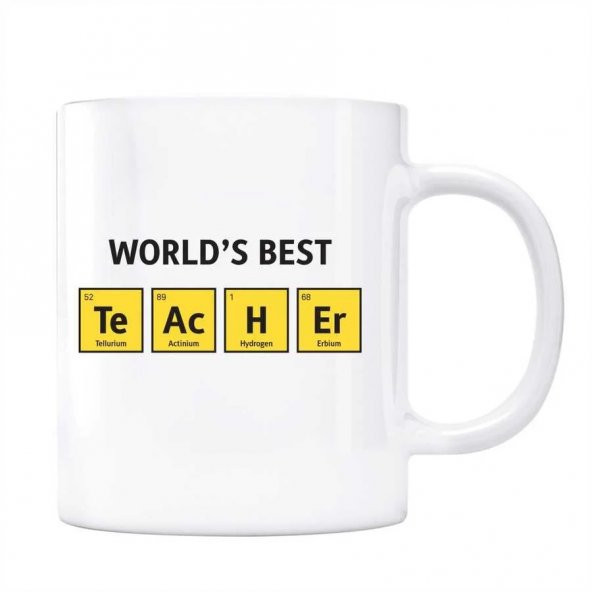 Öğretmenler Gününe Özel Kupa Bardak - Worlds Best Teacher Sarı Zemin