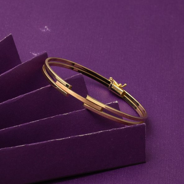 Kaburgalı 14 Ayar Altın Kelepçe Bilezik - Resim 4