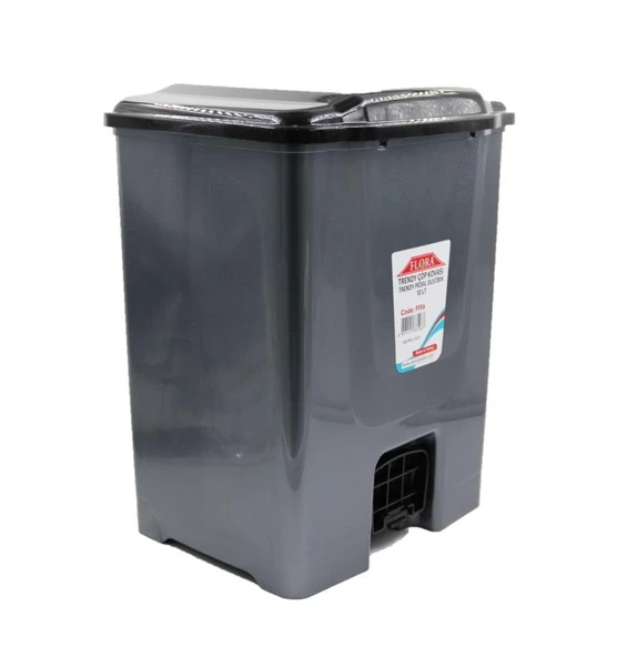 Omnipazar Flora F196-S 10Lt Slim Pedallı Gri Plastik Çöp Kovası Siyah Kapak - 3