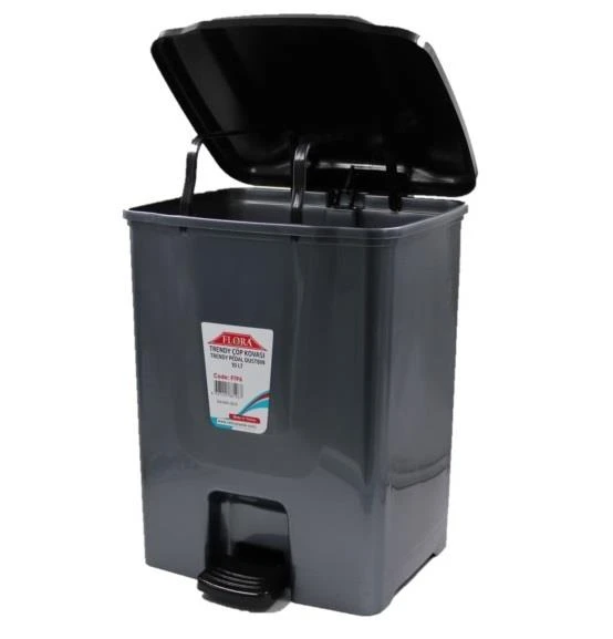 Omnipazar Flora F196-S 10Lt Slim Pedallı Gri Plastik Çöp Kovası Siyah Kapak - 2