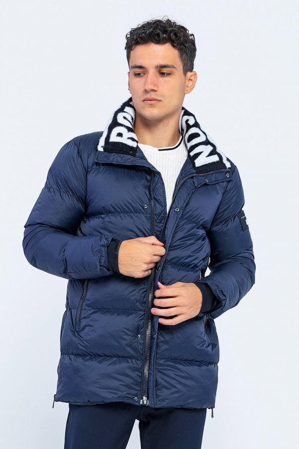 Erkek Regular Fit Fermuarlı Kendinden Eldivenli Rüzgar ve Su Geçirmez Peluş Yaka Kışlık Şişme Mont - 3