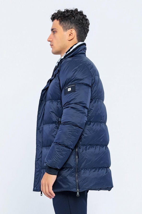 Erkek Regular Fit Fermuarlı Kendinden Eldivenli Rüzgar ve Su Geçirmez Peluş Yaka Kışlık Şişme Mont - 5