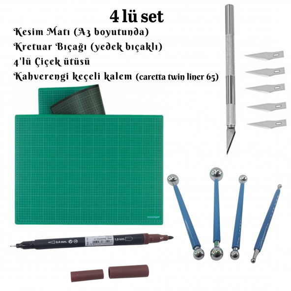 Çift Taraflı Kesim Altlığı Kesim Matı (A3) Kesme Tablası, Kretuar Bıçağı, Çiçek Ütüsü, Keçeli Kalem ürün görseli 1