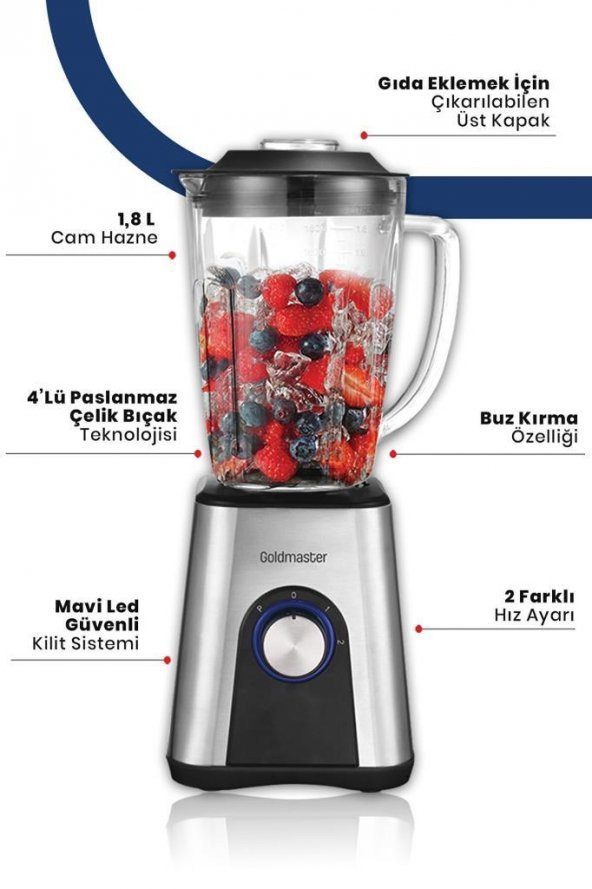 Goldmaster Gm-7254 Frape Cam Sürahi Çelik Blender Buz Kırıcı - 5