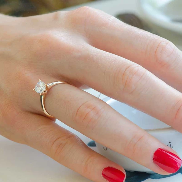 14 Ayar Rose Altın Tektaş Yüzük - Resim 2