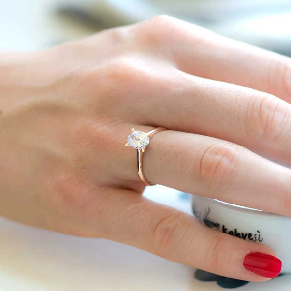 14 Ayar Sarı Altın Tektaş Yüzük - Resim 2