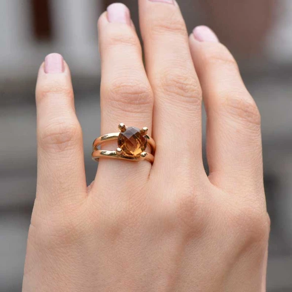 14 Ayar Altın Renkli Taşlı Yüzük - Resim 2