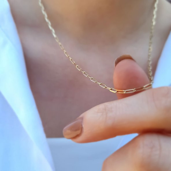 14k Altın Minimal Ataç Zincir Kolye - Resim 2