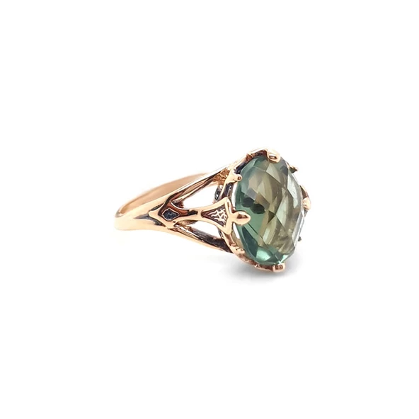 14k Altın Yeşil Topaz Taşlı Yüzük
