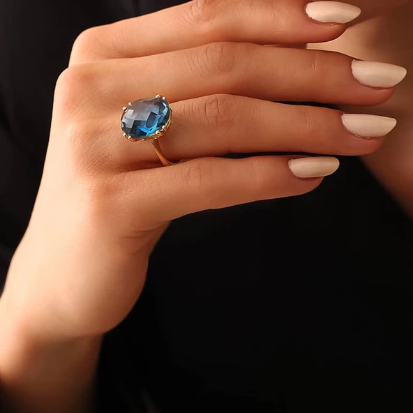 14k Altın London Blue Topaz Taşlı Yüzük ürün görseli