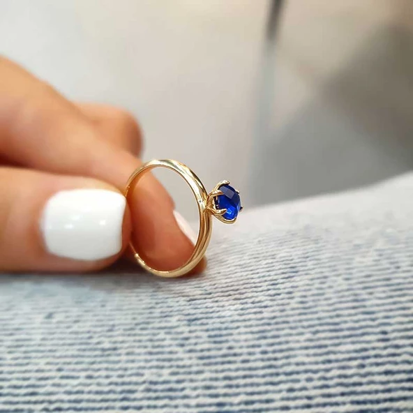 14k Altın London Blue Topaz Taşlı Yüzük