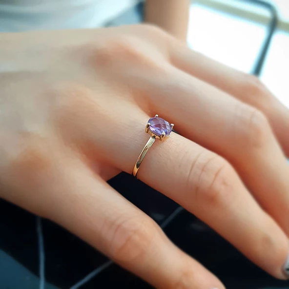 14k Altın Ametist Taşlı Yüzük - Resim 2