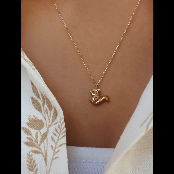 14k Altın Sincap Figürlü Kolye ürün görseli