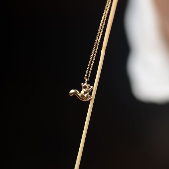 14k Altın Sincap Figürlü Kolye - Resim 3