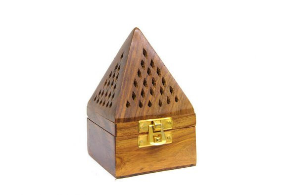 El Yapımı Ahşap Piramit Konik Tütsü Yakma Kutusu