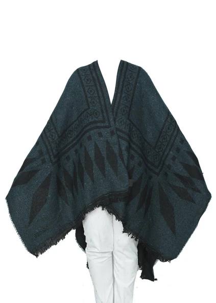 Yeşil Renk Baklava Desen Panço - 9