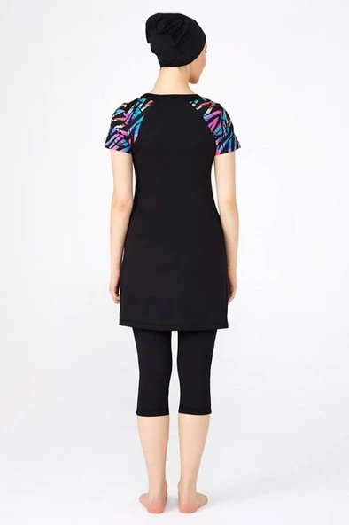 Tesmay 0446  Battal Siyah Lycralı Yarı Kapalı Havuz Mayo - Resim 2