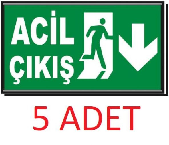 5 Adet Fosforlu Acil Çıkış Levhası - Fotolümenli - Aşağı Yön - 2