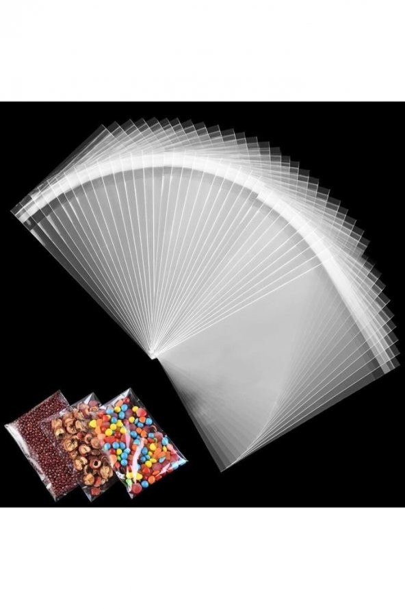 100 Adet 8x15 Kendinden Yapışkanlı Açılıp Kapanabilir Şeker Kurabiye Şeffaf Plastik Poşet Torba - 3