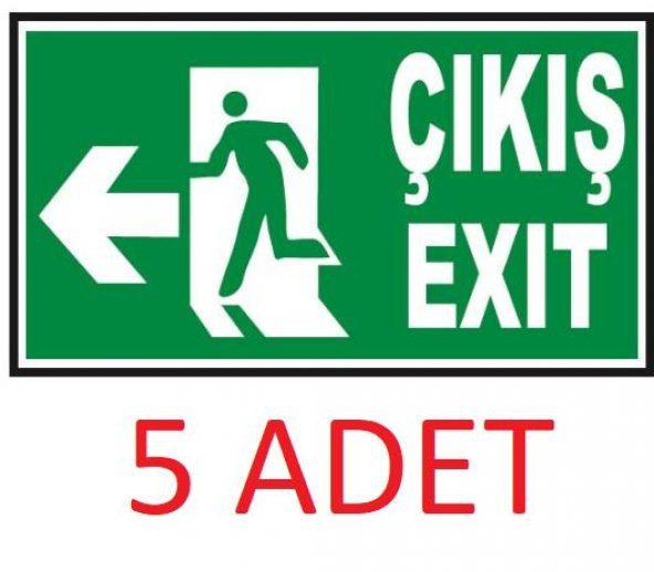 5 Adet Fosforlu Acil Çıkış-Exit Levhası  - Fotolümenli - Sol Yön - 2