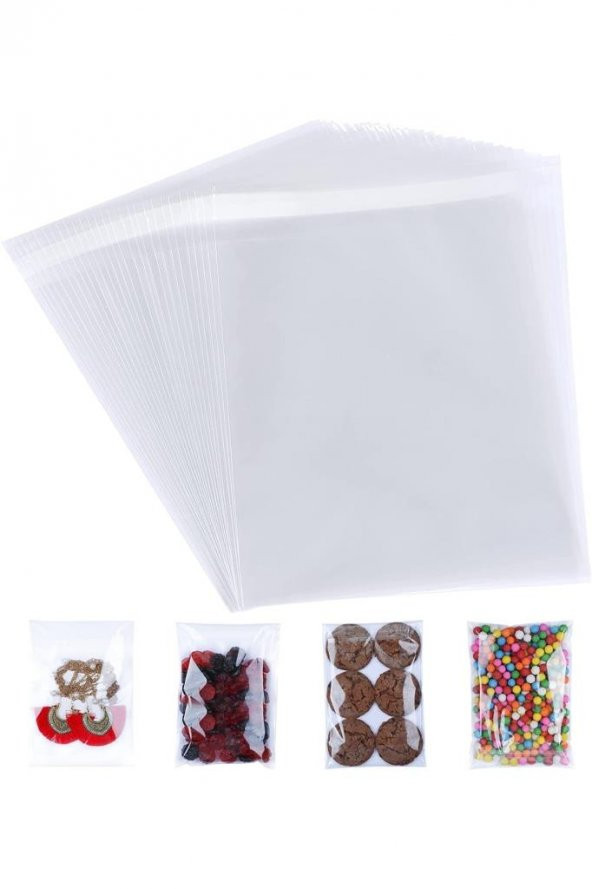100 Adet 8x15 Kendinden Yapışkanlı Açılıp Kapanabilir Şeker Kurabiye Şeffaf Plastik Poşet Torba - 2
