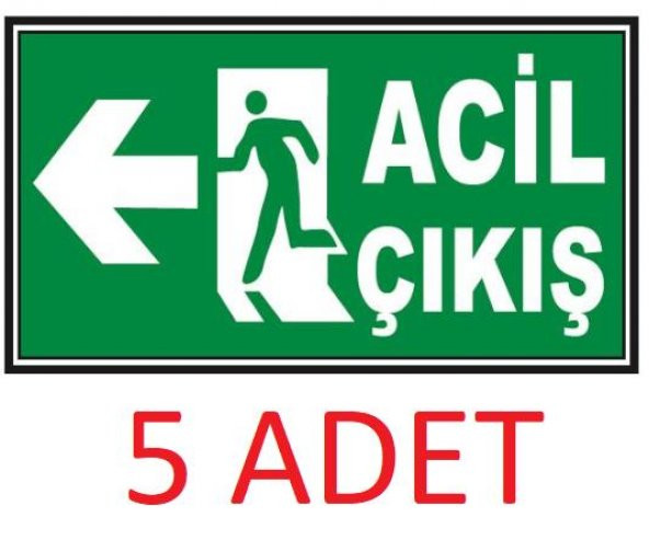 5 Adet Fosforlu Acil Çıkış Levhası  - Fotolümenli - Sol Yön - 2