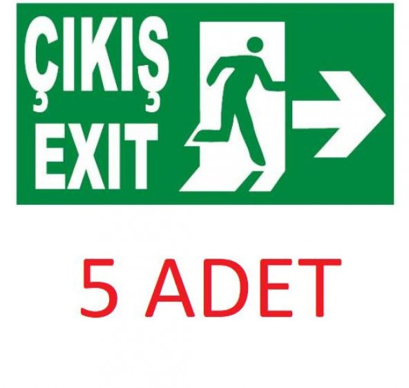 5 Adet Fosforlu Acil Çıkış Exit Levhası  - Fotolümenli - Sağ Yön - 2
