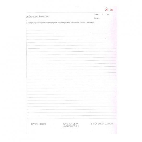 İş Sağlığı ve Güvenliğine İlişkin Tespit ve Öneri Defteri 20x27 Numaralı Karton Kapak 3 Nüsha 150 Yaprak - 4
