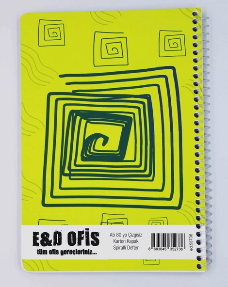 E&D Ofis A5 80yp Spiralli Düz Okul Defteri - Yeşil - 3