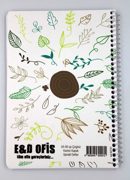 E&D Ofis A5 80yp Spiralli Düz Okul Defteri - Yapraklar - 3