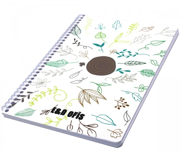 E&D Ofis A5 80yp Spiralli Düz Okul Defteri - Yapraklar ürün görseli