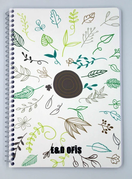 E&D Ofis A5 80yp Spiralli Düz Okul Defteri - Yapraklar - Resim 2