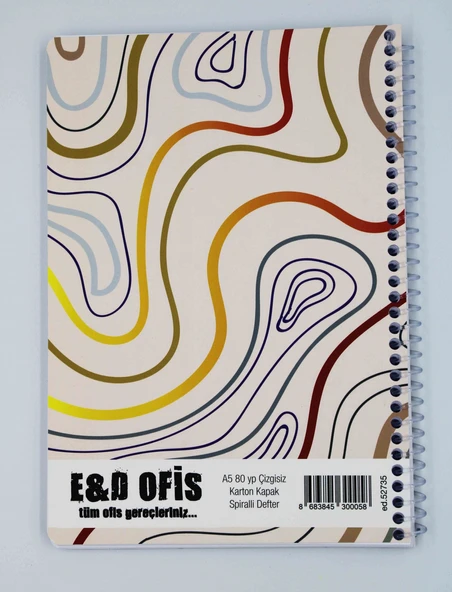 E&D Ofis A5 80yp Spiralli Düz Okul Defteri Renkli Çizgiler - 3