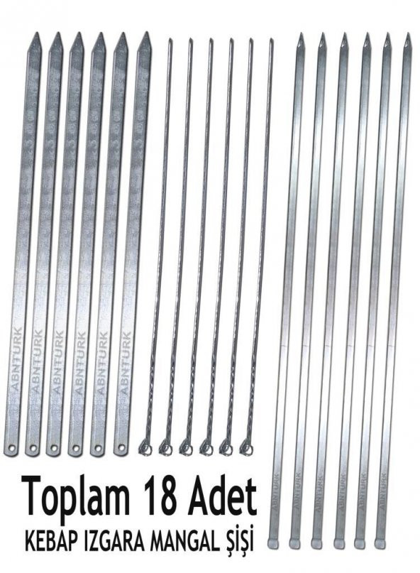 18 parça Farklı Boyut ve Özelliklerde Barbekü Mangal Şiş Set, 6 Adana+6 Şiş Kebap+6 Tavuk Kanat Şiş - 1