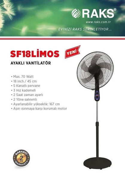 Raks Sf 18 Limos  Ayaklı Vantilatör  (SF 18 TAMA) - 2