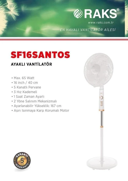 Raks Sf 16 Santos  Ayaklı Vantilatör (ANKA) - 2