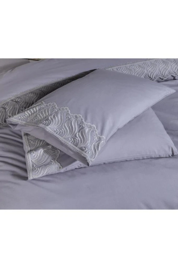 Fransız Dantelli Wave Çeyizlik Nevresim Takımı Gri - Resim 9