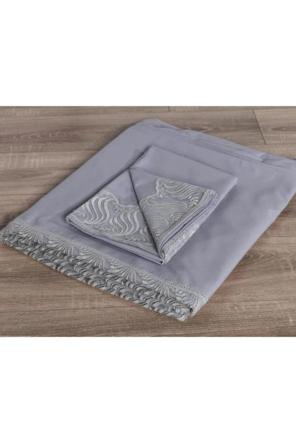 Fransız Dantelli Wave Çeyizlik Nevresim Takımı Gri - Resim 10