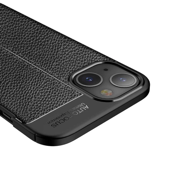 Vendas iPhone 14 (iPhone 14 Uyumlu) Deri Desenli Niss Dikiş Tasarımlı Darbe Dirençli Silikon Kılıf + Cam Ekran Koruyucu - 4